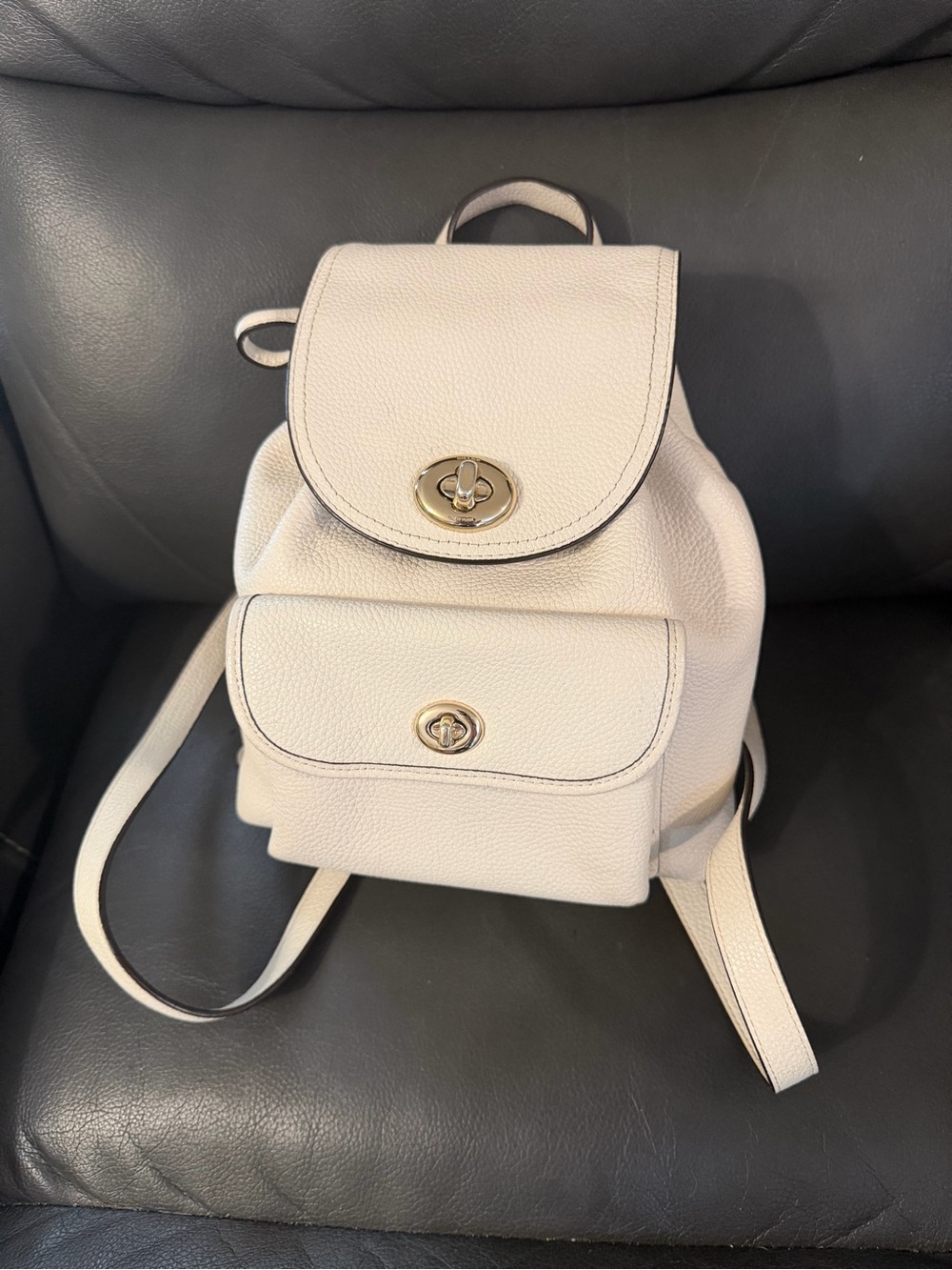 Coach Mini White Leather Turnlock Rucksack Backpack in Chalk White